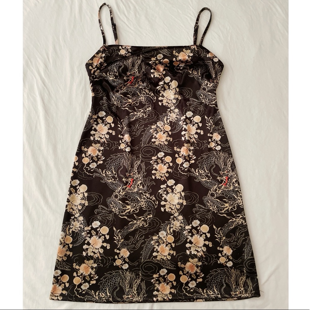 Urban Outfitters Dragon Print Black Mini Dress Size S-M